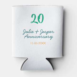 Green blue 20th anniversary name date orange  can cooler
