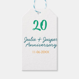 Green blue 20th anniversary name date orange gift tags
