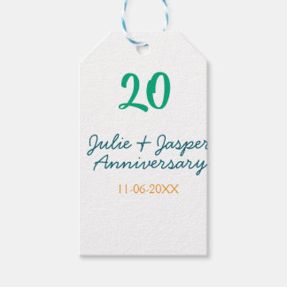 Green blue 20th anniversary name date orange  gift tags