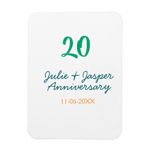 Green blue 20th anniversary name date orange magnet