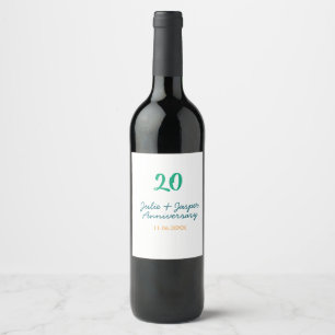 Green blue 20th anniversary name date orange  wine label