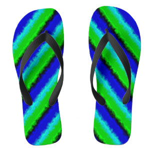 Green Blue abstract 3D rainbow pattern Flip Flops