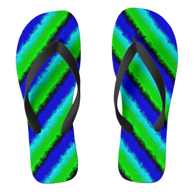 Green Blue abstract 3D rainbow pattern Flip Flops (Footbed)