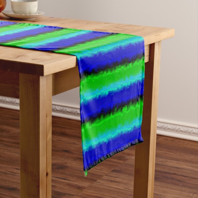Green Blue abstract 3D rainbow pattern Long Table Runner (In Situ)