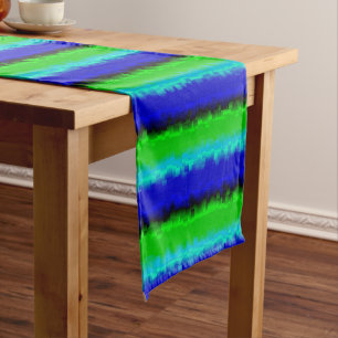 Green Blue abstract 3D rainbow pattern Short Table Runner