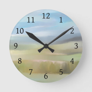 Green Blue Abstract Landscape 475 Round Clock