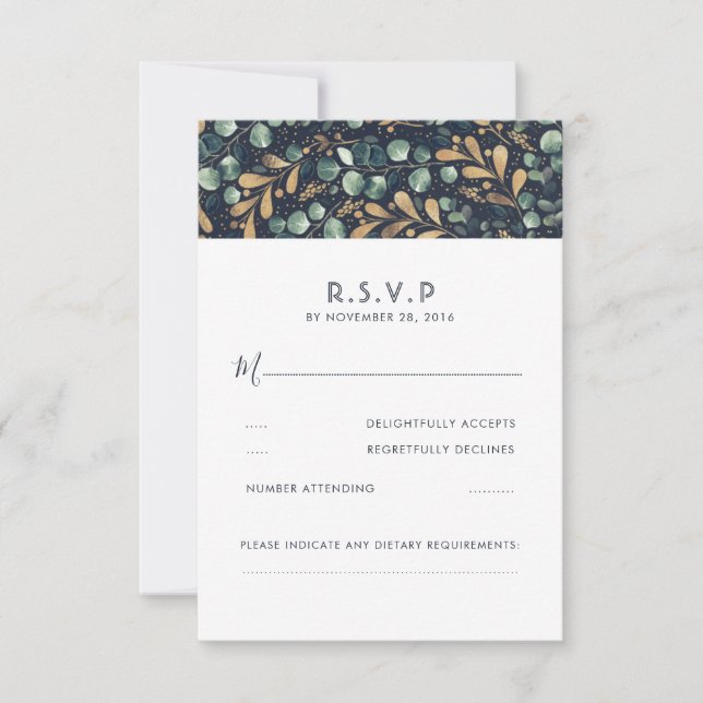 Green Blue and Gold Wedding RSVP (Front)