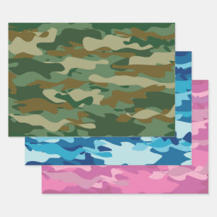 Green blue and pink army camo camouflage pattern wrapping paper sheet