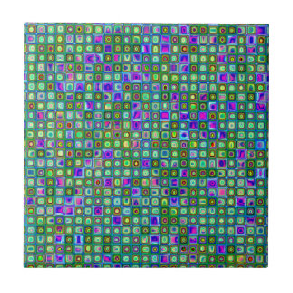 Green, Blue And Purple Funky Retro Tiles Pattern