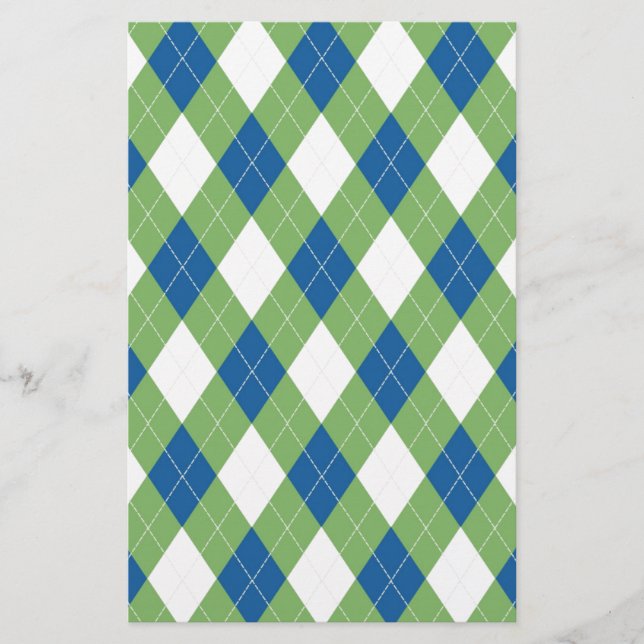 Green blue argyle pattern stationery (Front)