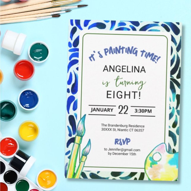 Green Blue Art Painting Birthday Party Boy Invitation (Creator Uploaded)