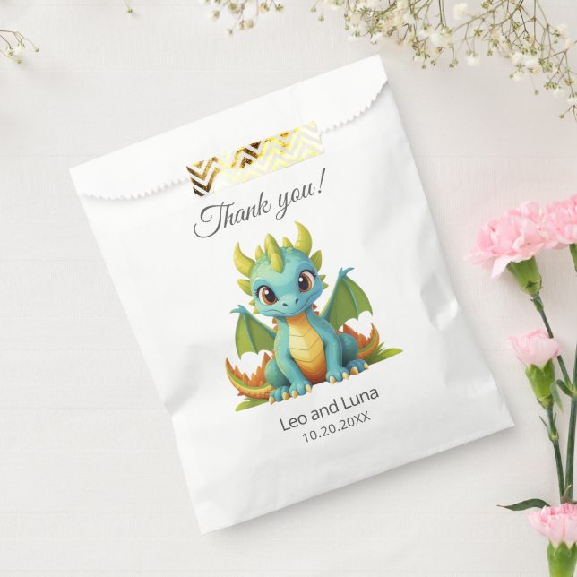 Green Blue Baby Dragon Personalized Thank You Favour Bag (Sealed)