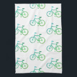 Green blue bicycles bikes pattern kitchen towel<br><div class="desc">Decorate your kitchen with this cool green bicycle dish towel. Makes a great housewarming or wedding gift! 
You can customize it and add text too.
Check my shop for lots more colours and patterns!</div>