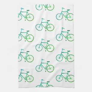 Green blue bicycles bikes pattern kitchen towel