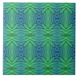 Green blue black geometric lines eyes watching tile