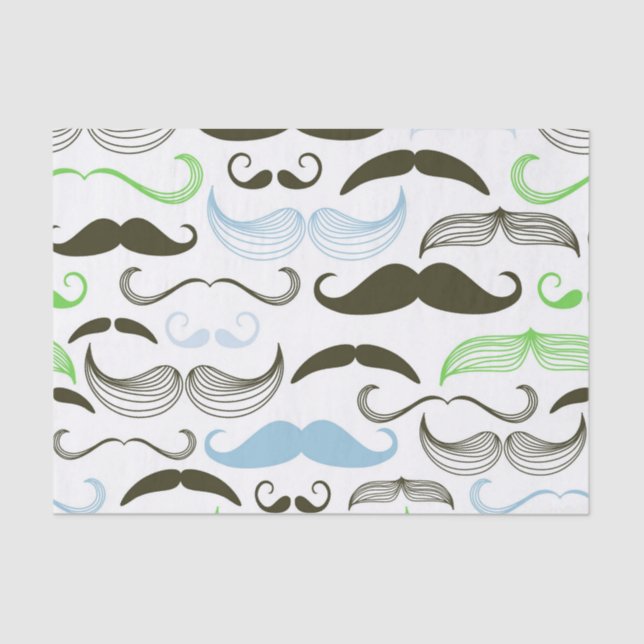 Green, Blue & Black Moustache Design Tissue Paper (Front)