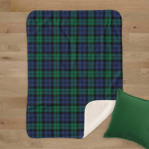 Green Blue Black Watch Plaid Rustic Sherpa Blanket