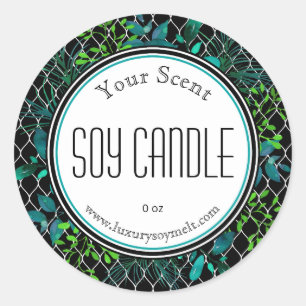 Green Blue Black White Branches Soy Candle Labels