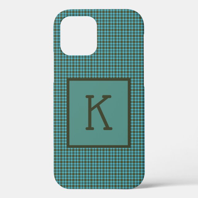 Green Blue Brown Black Plaid Monogram Case-Mate iPhone Case (Back)