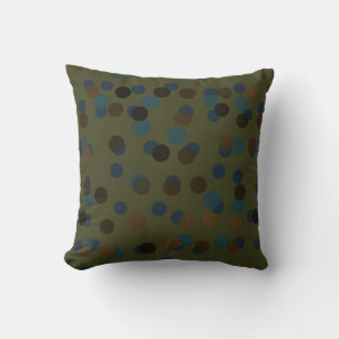 green, blue, brown, bronze, and black polka dot throw pillow
