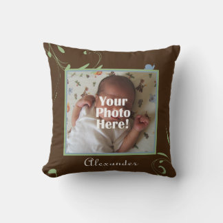 Green, Blue, Brown Snail Photo Baby Boy Throw Pillow