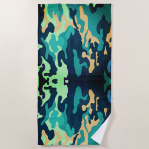 Green Blue Camouflage Beach Towel