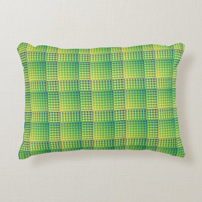 Green Blue Checker Abstract Pattern Accent Pillow (Front)