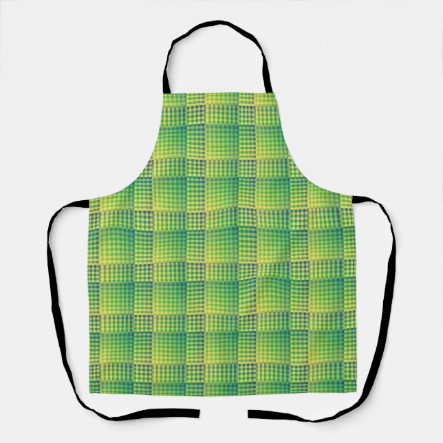 Green Blue Checker Abstract Pattern Apron (Front)