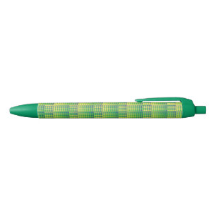 Green Blue Checker Abstract Pattern Black Ink Pen