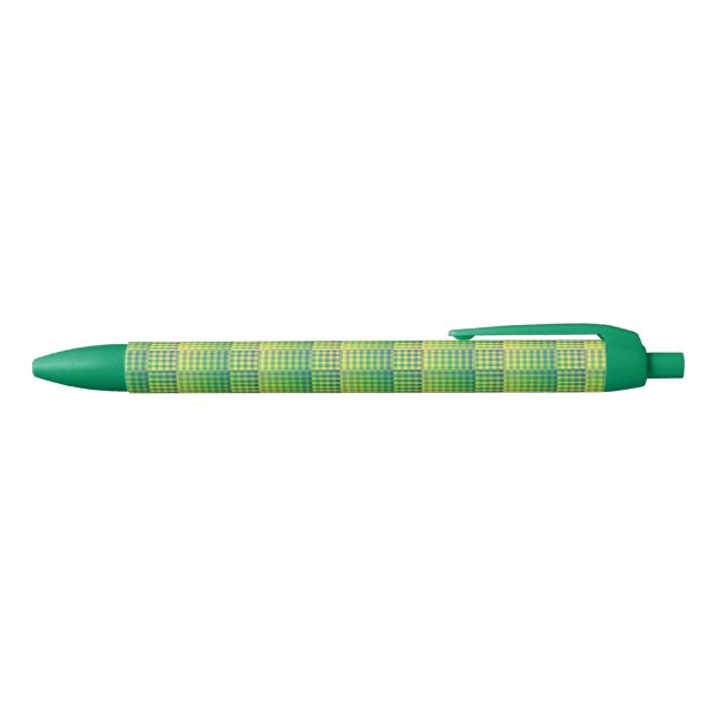 Green Blue Checker Abstract Pattern Black Ink Pen (Top)
