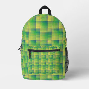 Green Blue Checker Abstract Pattern Printed Backpack