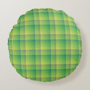 Green Blue Checker Abstract Pattern Round Pillow