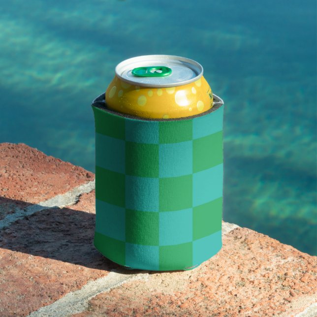 Green Blue Chequerboard Retro Checks  Can Cooler (In Situ Pool)