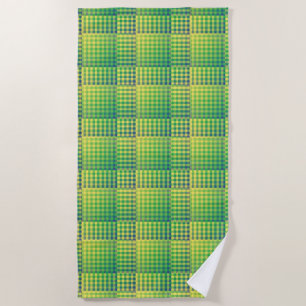 Green Blue Chequered Abstract Pattern Beach Towel