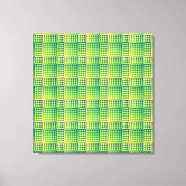Green Blue Chequered Abstract Pattern Canvas Print (Front)