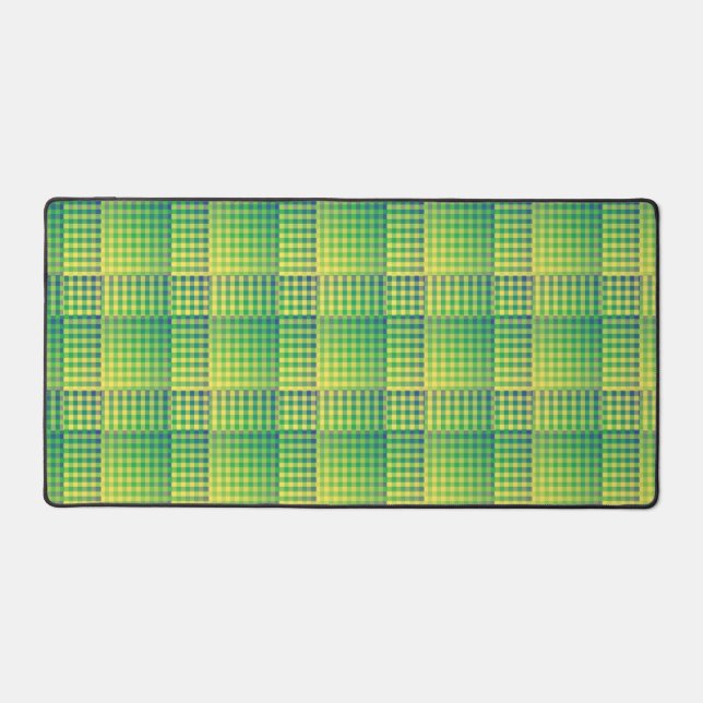 Green Blue Chequered Abstract Pattern Desk Mat (Front)