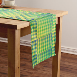 Green Blue Chequered Abstract Pattern Medium Table Runner