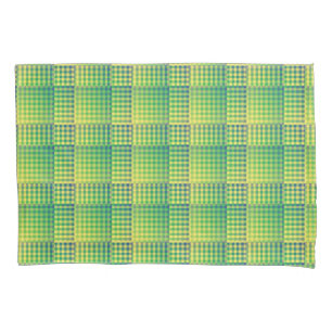 Green Blue Chequered Abstract Pattern Pillowcase