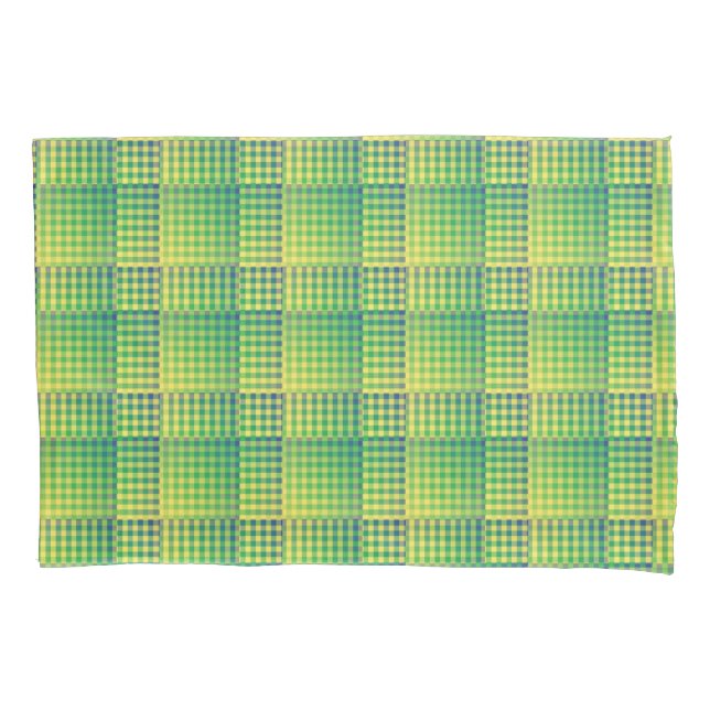 Green Blue Chequered Abstract Pattern Pillowcase (Front-Left)