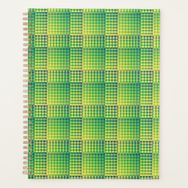 Green Blue Chequered Abstract Pattern Planner (Front)