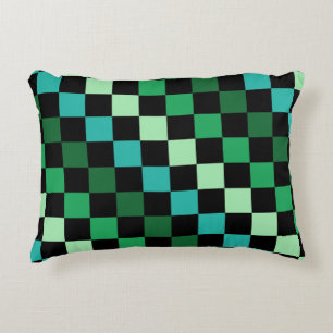 Green Blue Chequered Gingham Pattern Accent Pillow