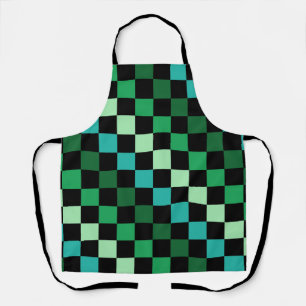 Green Blue Chequered Gingham Pattern Apron