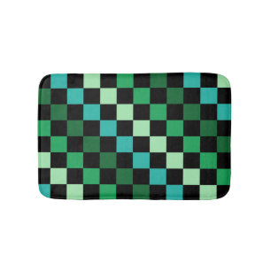 Green Blue Chequered Gingham Pattern Bath Mat