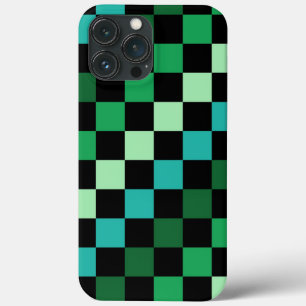 Green Blue Chequered Gingham Pattern iPhone 13 Pro Max Case