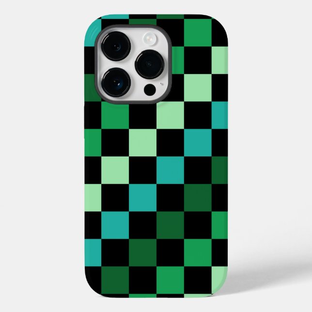 Green Blue Chequered Gingham Pattern Case-Mate iPhone Case (Back)