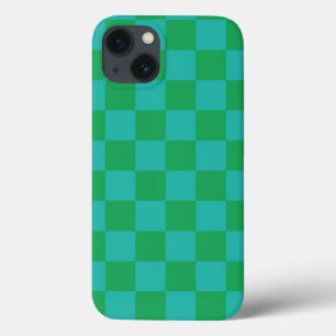 Green Blue Chequered Gingham Pattern iPhone 13 Case