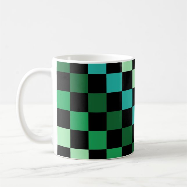 Green Blue Chequered Gingham Pattern Coffee Mug (Left)