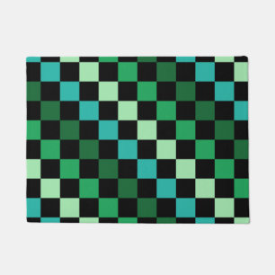 Green Blue Chequered Gingham Pattern Doormat