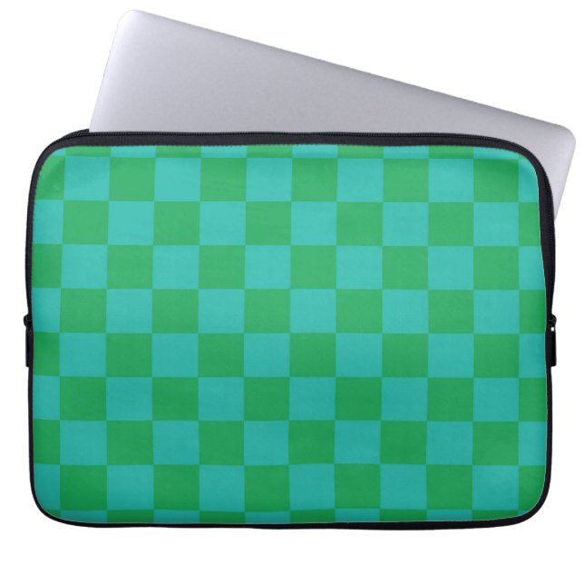 Green Blue Chequered Gingham Pattern Laptop Sleeve (Front)