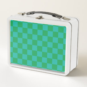 Green Blue Chequered Gingham Pattern Metal Lunch Box